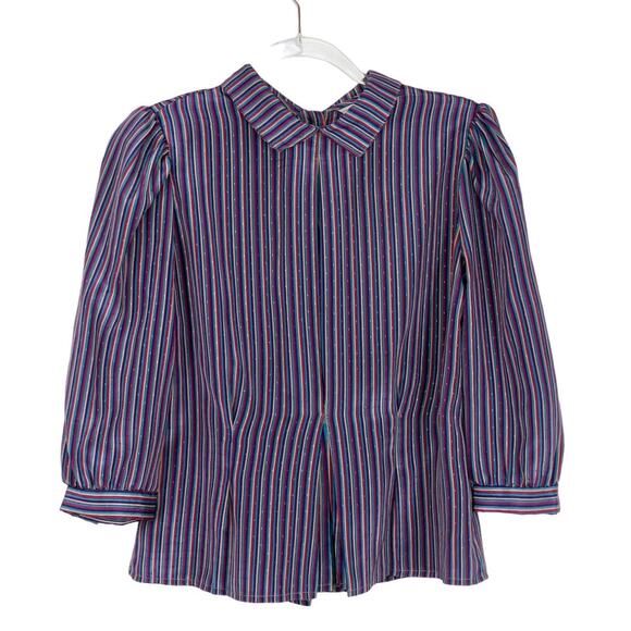 1970s Vintage Jonathan Martin Peter Pan Collar Purple Striped Blouse Small - Picture 2 of 4